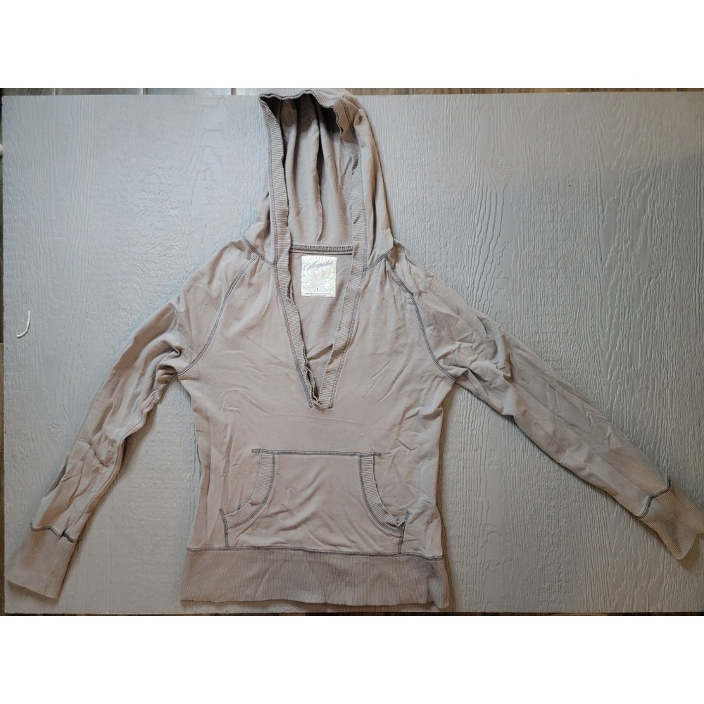 ♡Aeropostale Womens Gray V Neck Pullover Hoodie Long Sleeve Pocket Size L‎